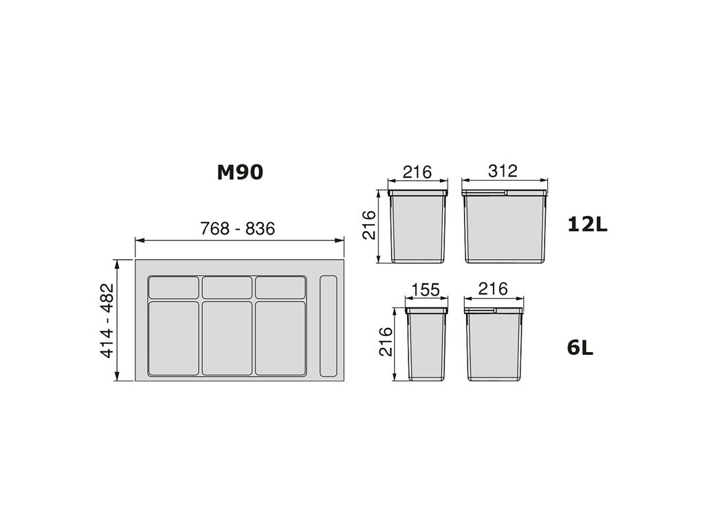 Kit de contenedores de reciclaje para cajón de cocina con base