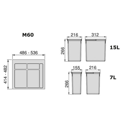 Kit de contenedores de reciclaje para cajón de cocina con base