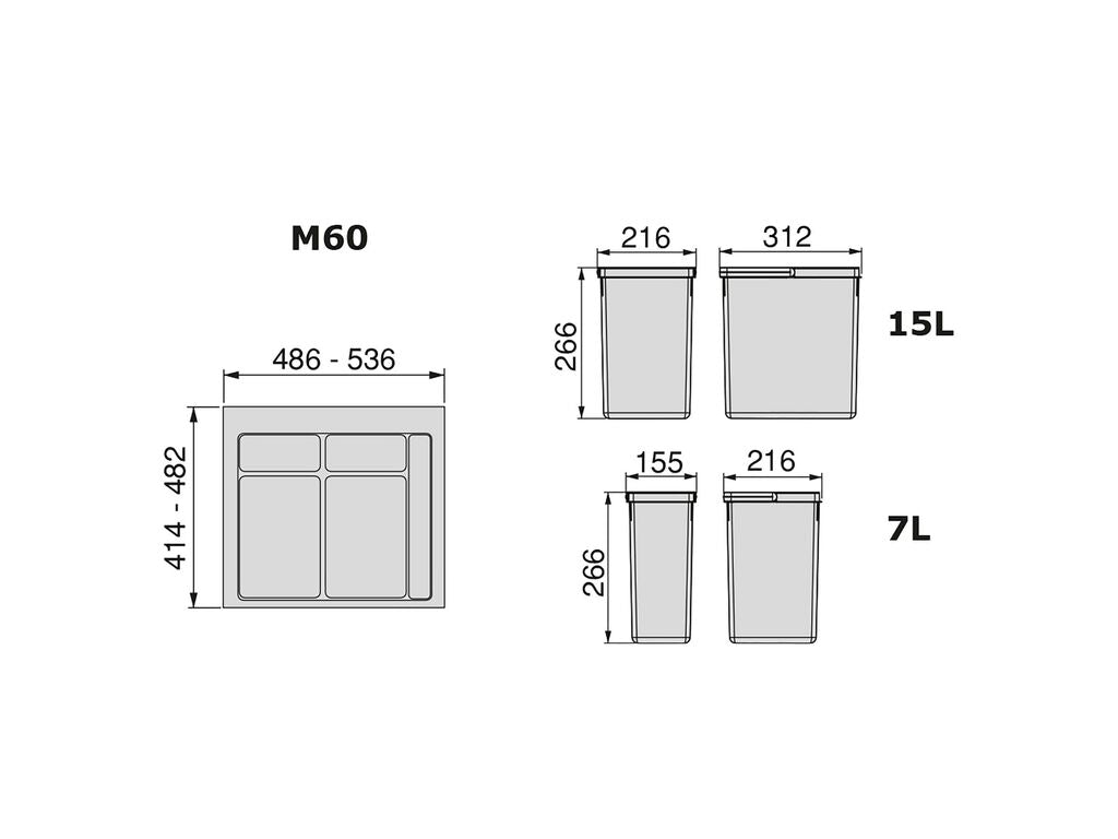 Kit de contenedores de reciclaje para cajón de cocina con base