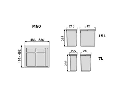 Kit de contenedores de reciclaje para cajón de cocina con base