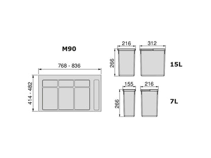 Kit de contenedores de reciclaje para cajón de cocina con base