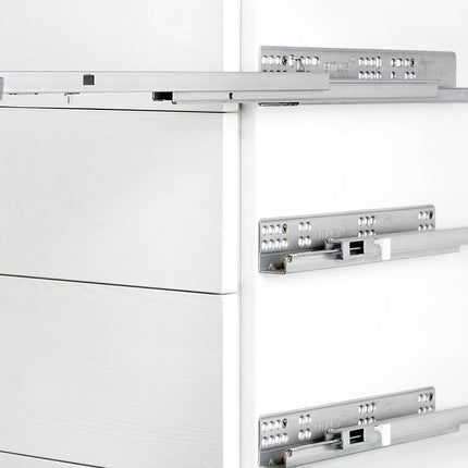 Juego de guías ocultas para cajones Silver, de extracción total, con push, Acero, Cincado