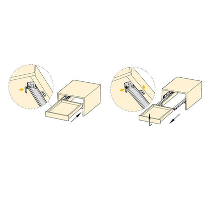 Juego de guías ocultas para cajones Silver, de extracción total, con push, Acero, Cincado