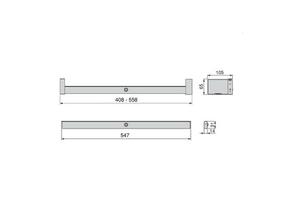 Castor LED closet rail with light, removable battery and motion sensor, painted mocha/anodized