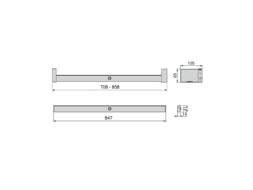 Castor LED closet rail with light, removable battery and motion sensor, painted mocha/anodized