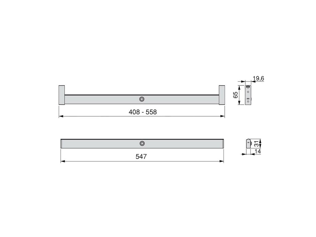 Emuca Polux LED light closet rail with motion sensor (12V DC), L1.008mm, Plastic and Aluminum, Metallic gray