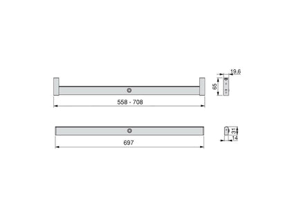 Emuca Polux LED light closet rail with motion sensor (12V DC), L1.008mm, Plastic and Aluminum, Metallic gray