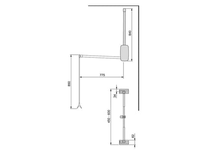 Emuca Sling folding wardrobe hanger, adjustable width 600-830mm, Steel and Plastic, White plastic