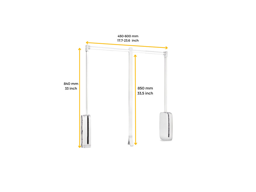 Emuca Sling folding wardrobe hanger, adjustable width 600-830mm, Steel and Plastic, White plastic