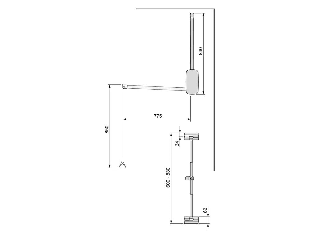 Emuca Sling folding wardrobe hanger, adjustable width 600-830mm, Steel and Plastic, White plastic