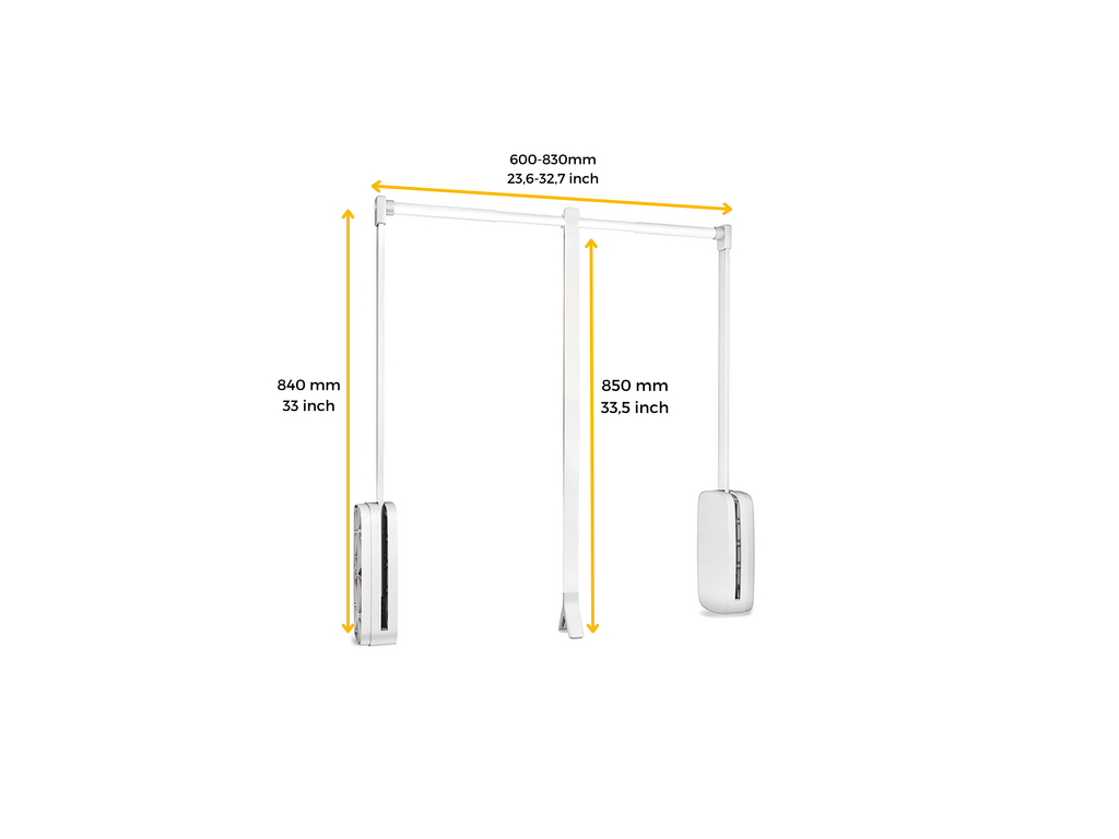 Emuca Sling folding wardrobe hanger, adjustable width 600-830mm, Steel and Plastic, White plastic