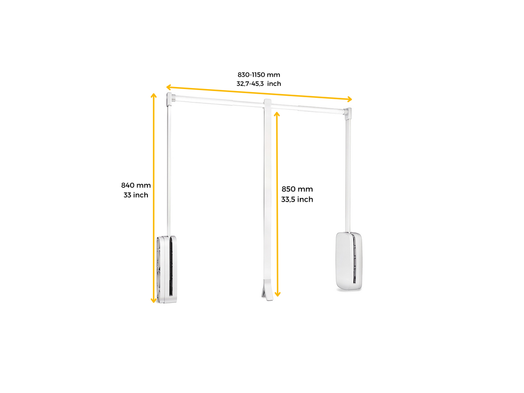 Emuca Sling folding wardrobe hanger, adjustable width 600-830mm, Steel and Plastic, White plastic