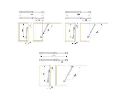 Emuca Set of 10 pistons for folding doors H, 12kg, 100mm travel, with hooks, Steel and Plastic, Metallic grey