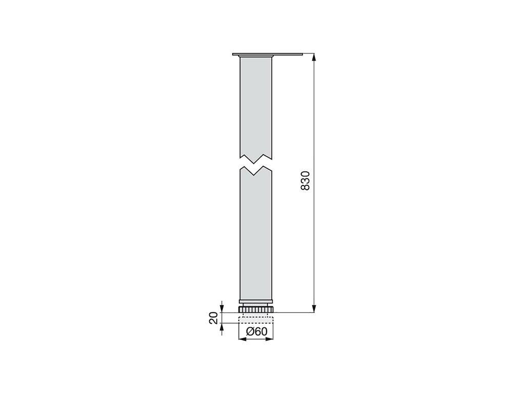 Lote de 4 patas para mesa, diámetro 60mm,  71/83cm, Acero