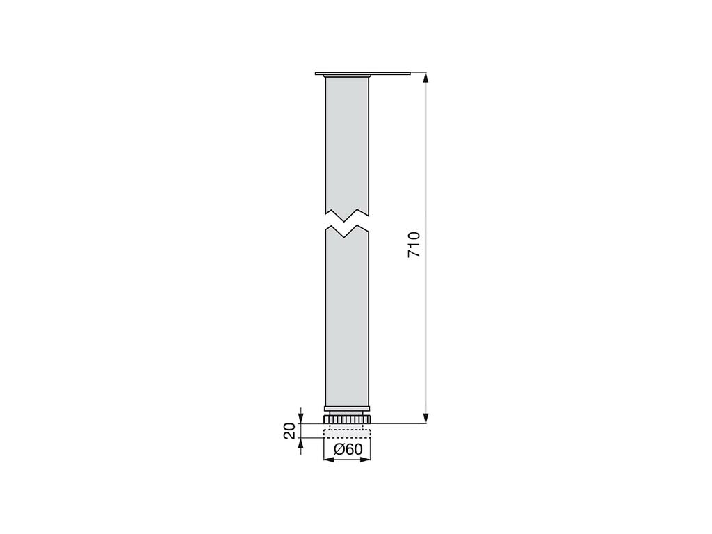 Lote de 4 patas para mesa, diámetro 60mm,  71/83cm, Acero