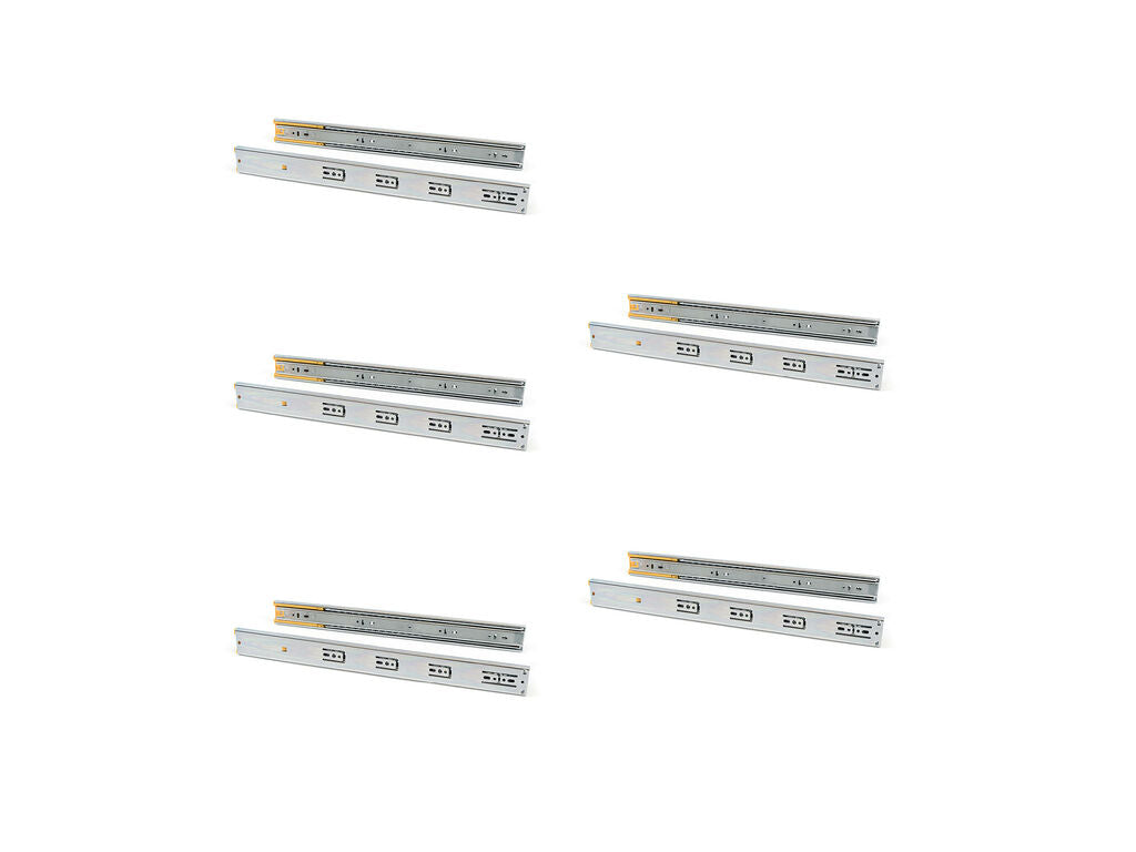 Emuca Lot of 5 sets of drawer guides, ball bearing, height 45mm, depth 650mm, full extension, soft closing, zinc plated