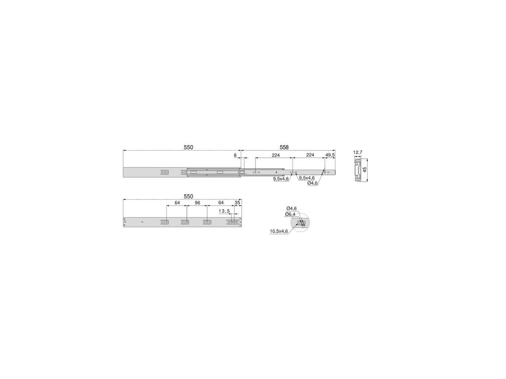 Emuca Lot of 5 sets of drawer guides, ball bearing, height 45mm, depth 650mm, full extension, soft closing, zinc plated