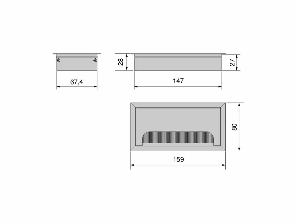 Quadrum table grommet, rectangular, 159, Matt anodized, Aluminum. 