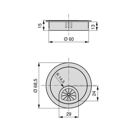 Tapa pasacables circular Circum, Ø 60, Cromado, Zamak.