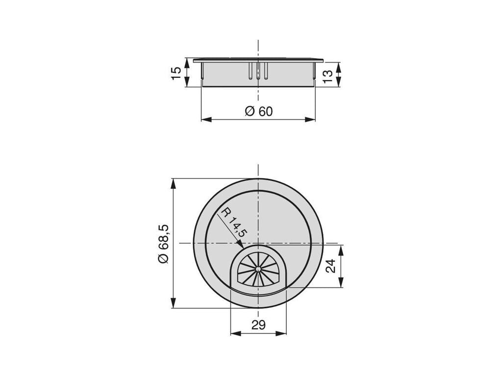 Tapa pasacables circular Circum, Ø 60, Cromado, Zamak.