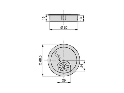 Tapa pasacables circular Circum, Ø 60, Cromado, Zamak.