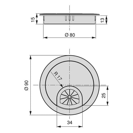 Tapa pasacables circular Circum, Ø 60, Cromado, Zamak.