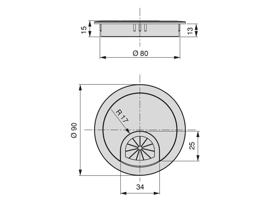 Tapa pasacables circular Circum, Ø 60, Cromado, Zamak.