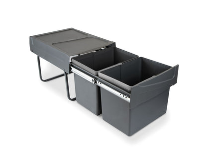 Emuca Recycling container for lower fixing and manual extraction in kitchen furniture Recycle 2x20 litres, Anthracite grey plastic