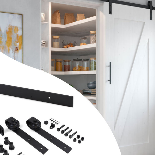 Kit de ferragens Emuca para porta de correr suspensa de celeiro de madeira, tábuas não incluídas