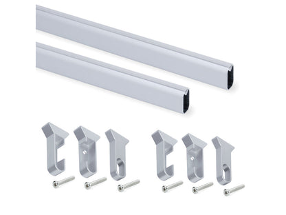 Emuca Set of 2 Silk wardrobe bars, 0.75m long, with brackets, Aluminium and Plastic, Matt anodised