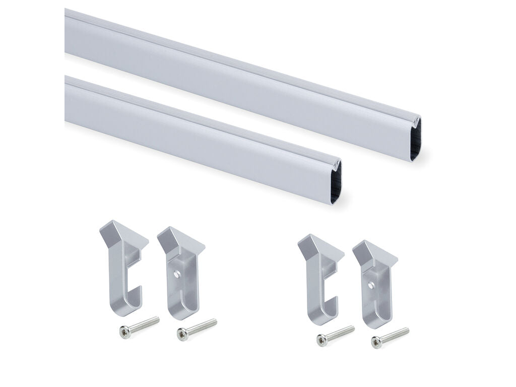 Emuca Set of 2 Silk wardrobe bars, 0.75m long, with brackets, Aluminium and Plastic, Matt anodised