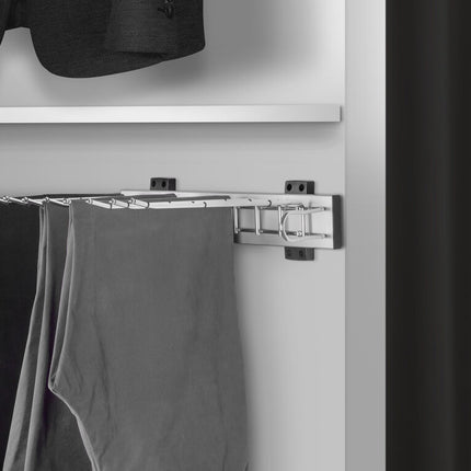 Emuca Side-mounted trouser rack for Self wardrobe, Left hand, Steel and Plastic and Aluminium, Chrome
