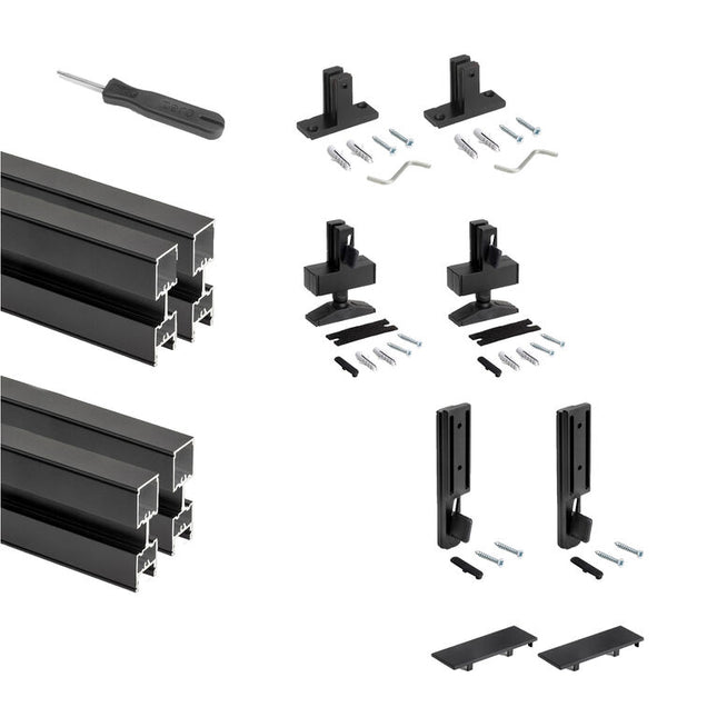 Emuca Set of 2/3 Zero structures with fittings and profiles for floor and wall mounting with rectangular leveller Black