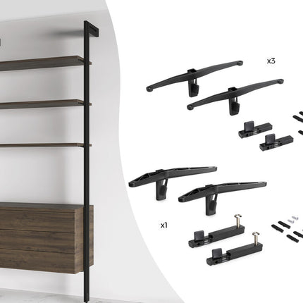 Emuca Kit de soportes para 3 estantes de madera y 1 módulo para la estructura Zero