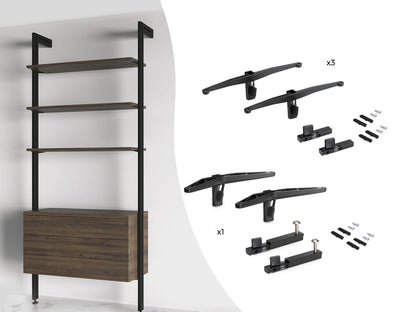 Emuca Kit of supports for 3 wooden shelves and 1 module for the Zero structure, Zamak, Textured black paint