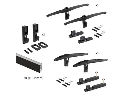 Emuca Kit of supports for 1 wooden shelf, 1 module and 1 hanging bar of length 1m Zero, Zamak, Painted textured black