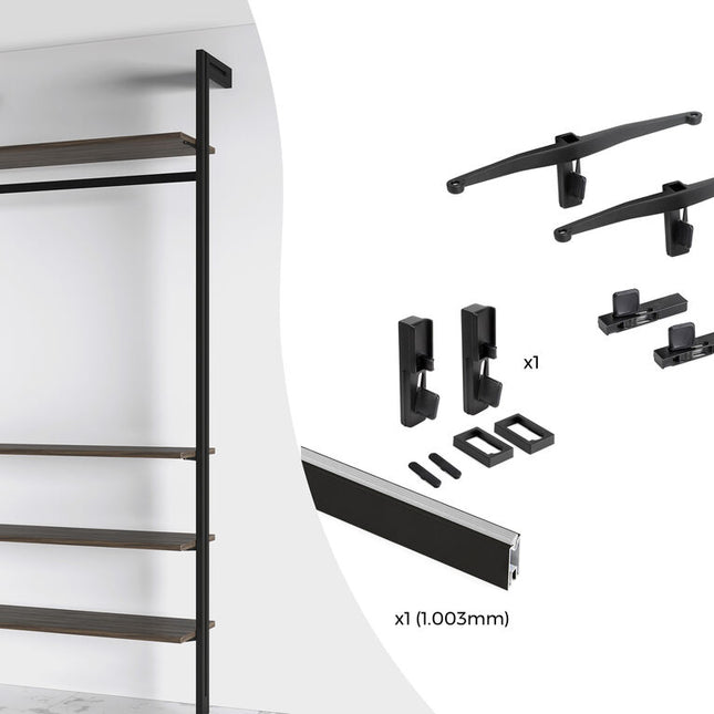 Emuca Kit of supports for 4 wooden shelves and 1 hanging bar, 1m long, Zero, Aluminium and Zamak