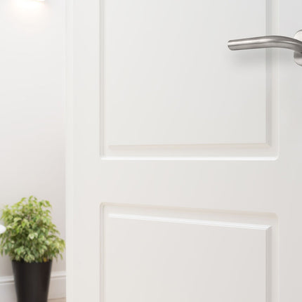 Set of 2 handles with oval rosette for interior doors, L-shaped, stainless steel, satin nickel