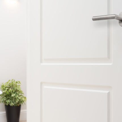 Set of 2 handles with oval rosette for interior doors, L-shaped, stainless steel, satin nickel