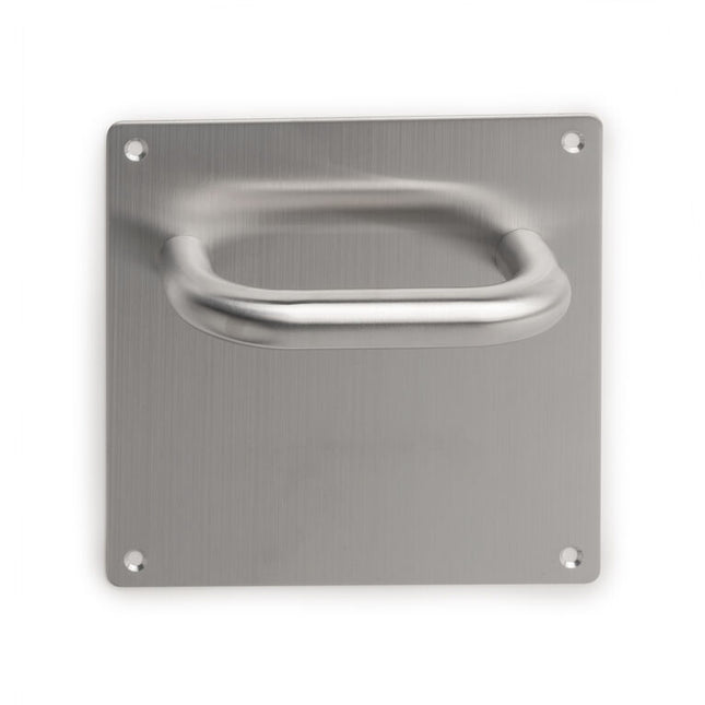 Handle set with 17x17 cm plate for interior doors, U/L shape, Stainless steel, Satin nickel