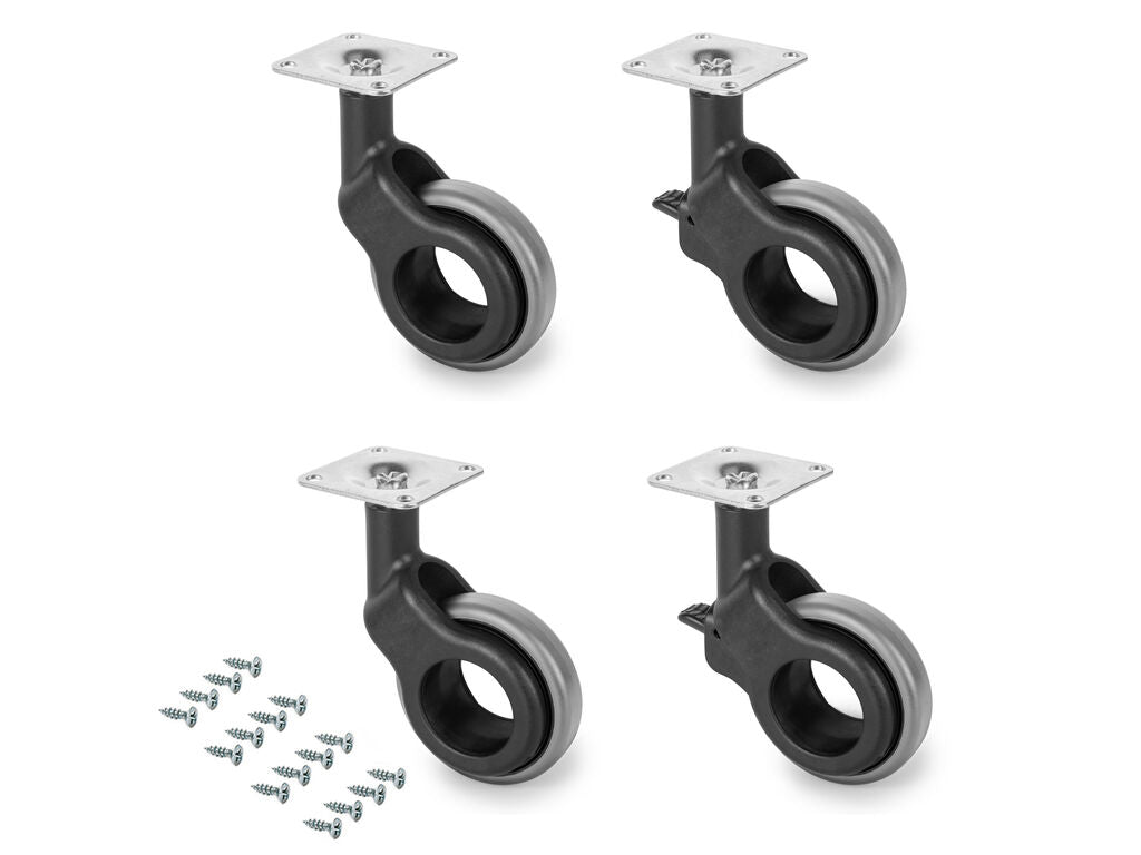 Emuca Set of 4 Hole 2 wheels with mounting plate, diameter 60mm, Steel and Plastic, Black painted