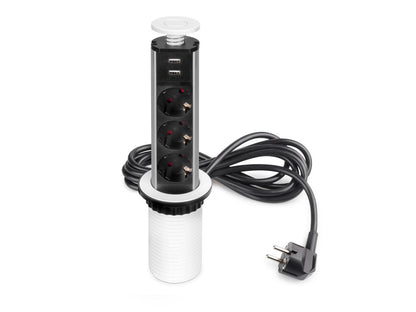 Emuca Multiconector extraíble Vertikal, 3 enchufes tipo Schuko + USB