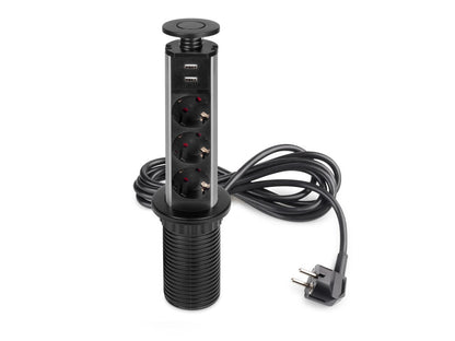 Emuca Multiconector extraíble Vertikal, 3 enchufes tipo Schuko + USB