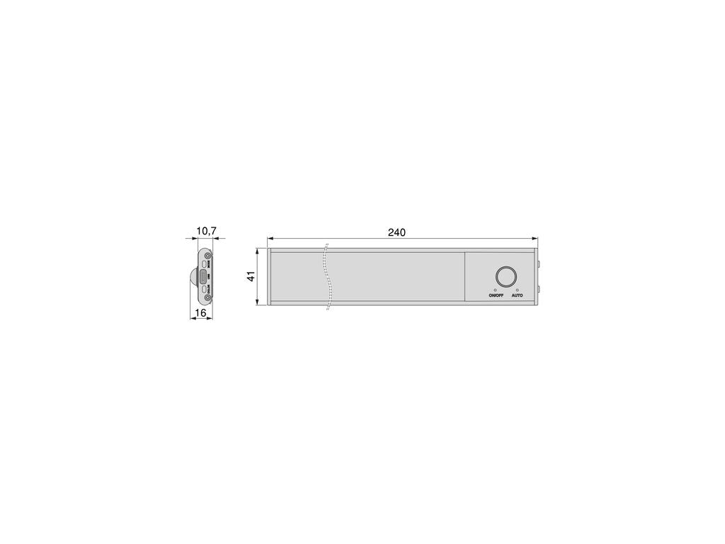 Emuca Kaus USB rechargeable LED wall light with proximity touch sensor, L600mm, Plastic and Aluminium, Matt anodized