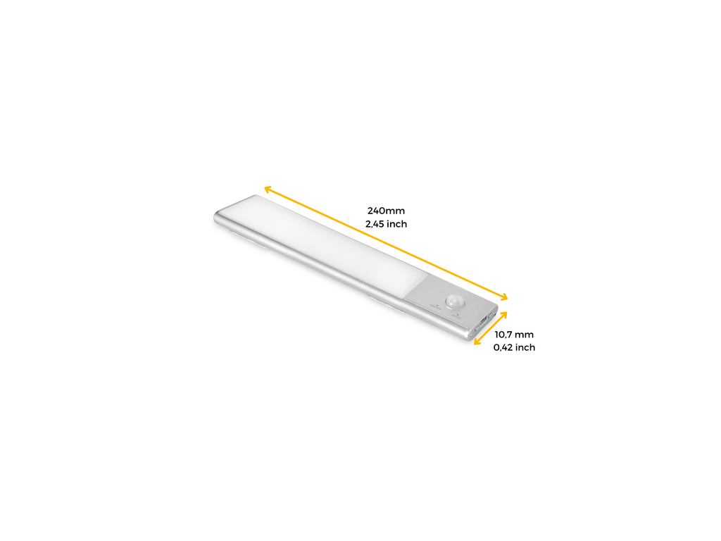 Emuca Kaus USB rechargeable LED wall light with proximity touch sensor, L600mm, Plastic and Aluminium, Matt anodized