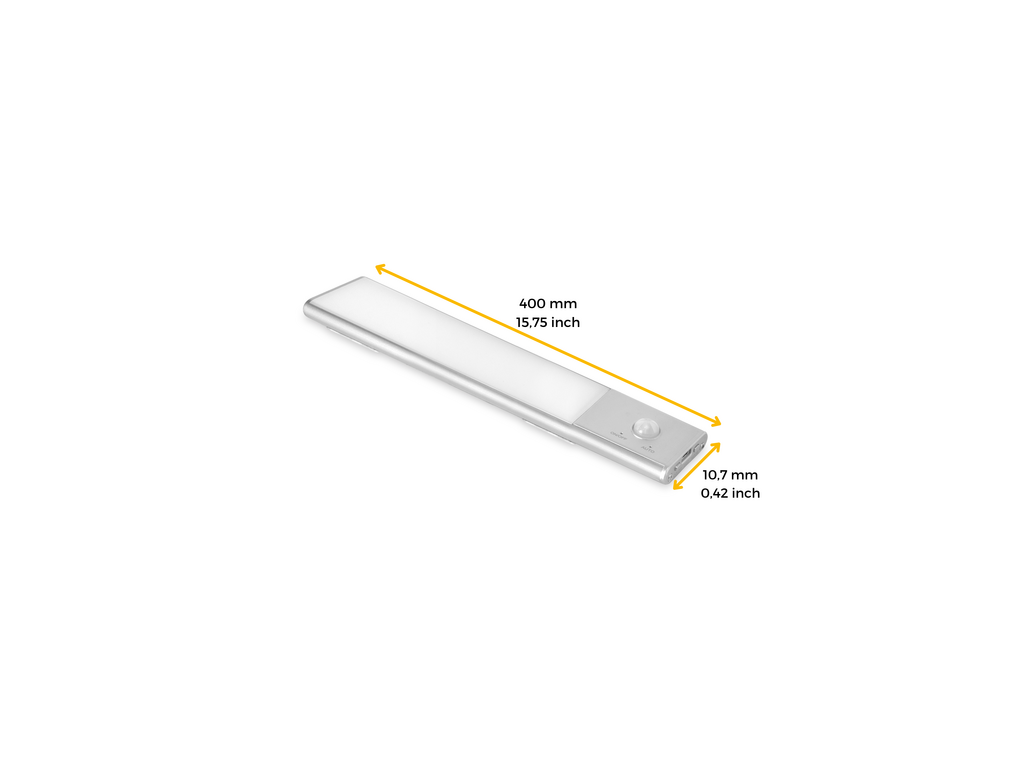 Emuca Kaus USB rechargeable LED wall light with proximity touch sensor, L600mm, Plastic and Aluminium, Matt anodized