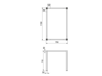 Patas cuadradas y estructura para mesa, 50x50mm, 750x750mm/1150x750mm