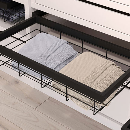 Wire basket wardrobe and soft-closing guide frame