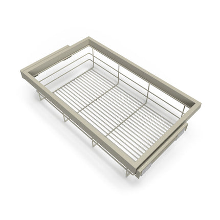 Wire basket wardrobe and soft-closing guide frame