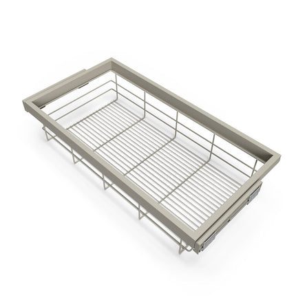 Wire basket wardrobe and soft-closing guide frame